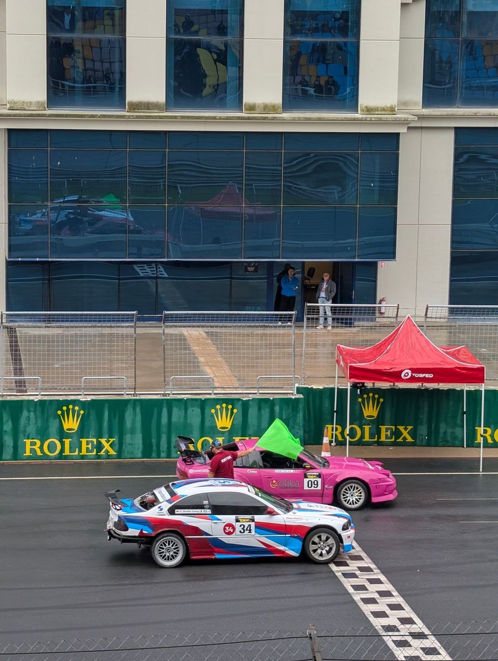 Two Race Cars Cross the Finish Line jigsaw puzzle
