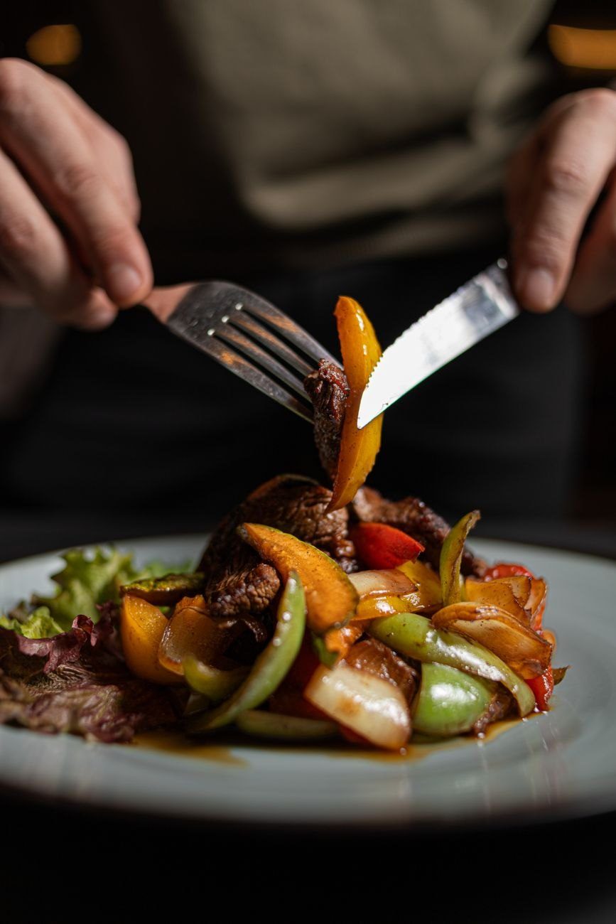 Appetizing Steak and Vegetables Served on a jigsaw puzzle