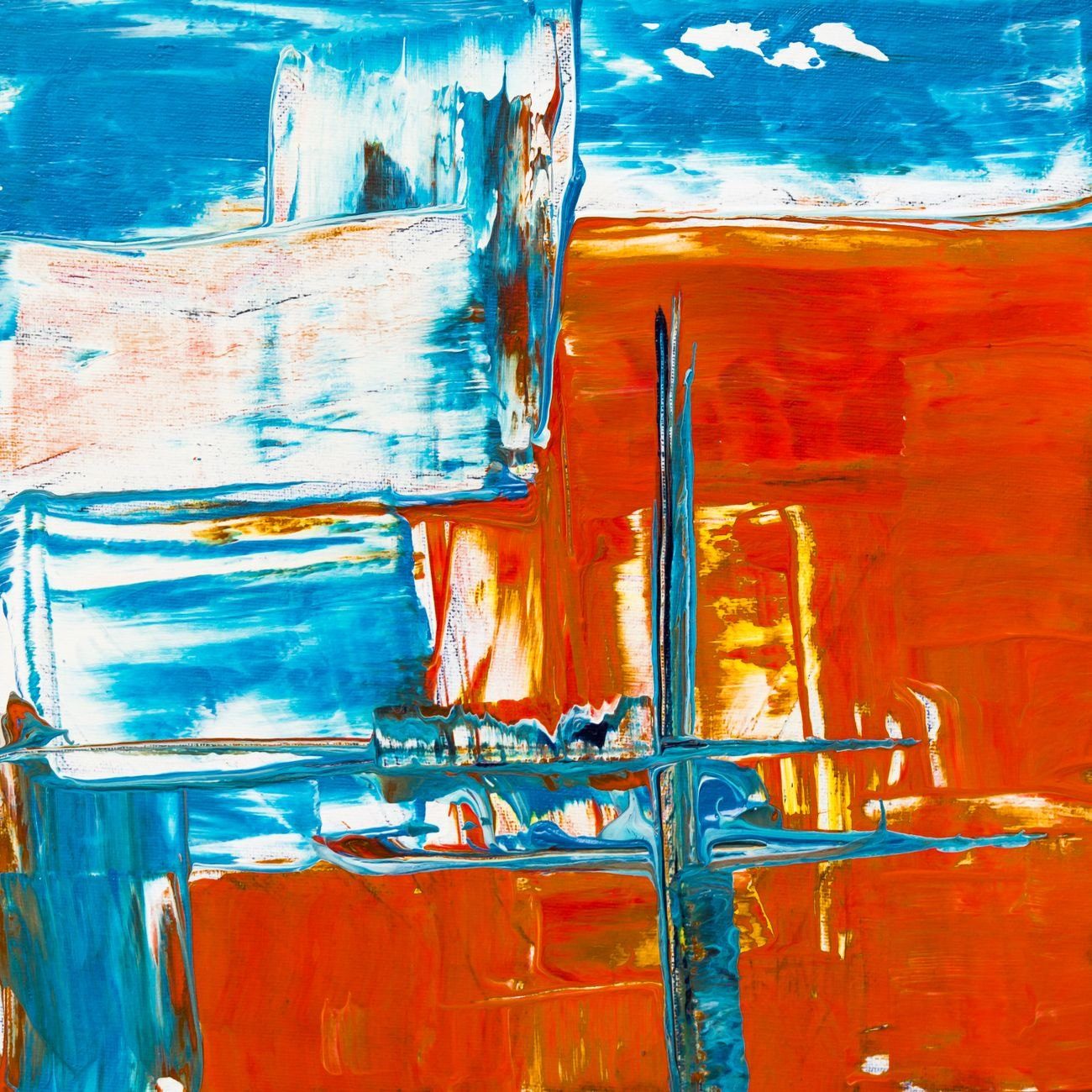 Dynamic Abstract Painting Featuring Vivid Blue and jigsaw puzzle
