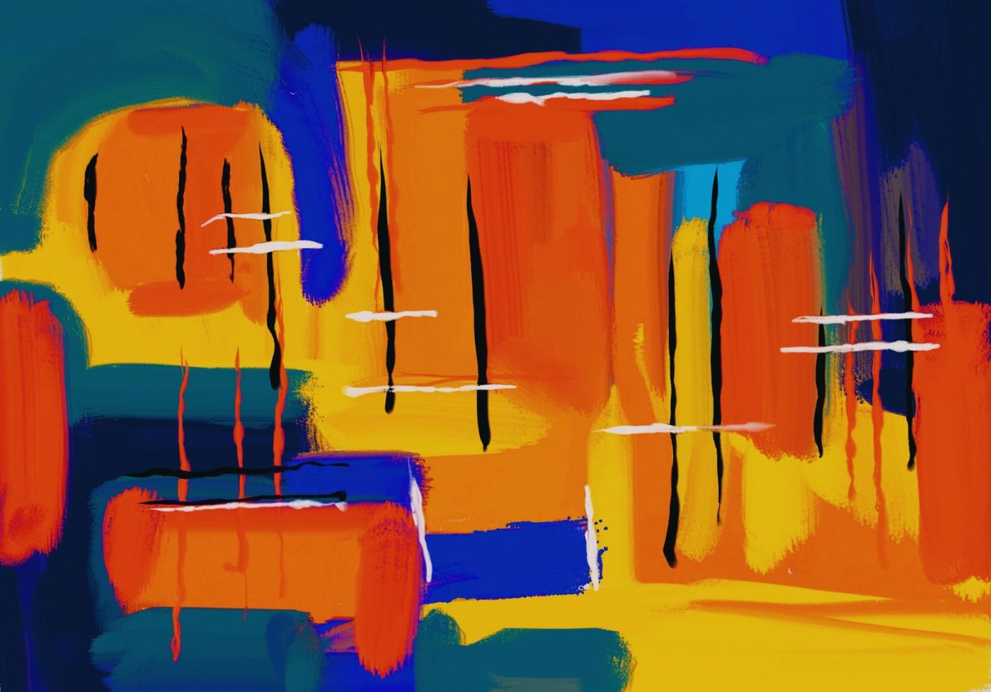 Energetic Abstract Painting with Vibrant Orange Blue jigsaw puzzle